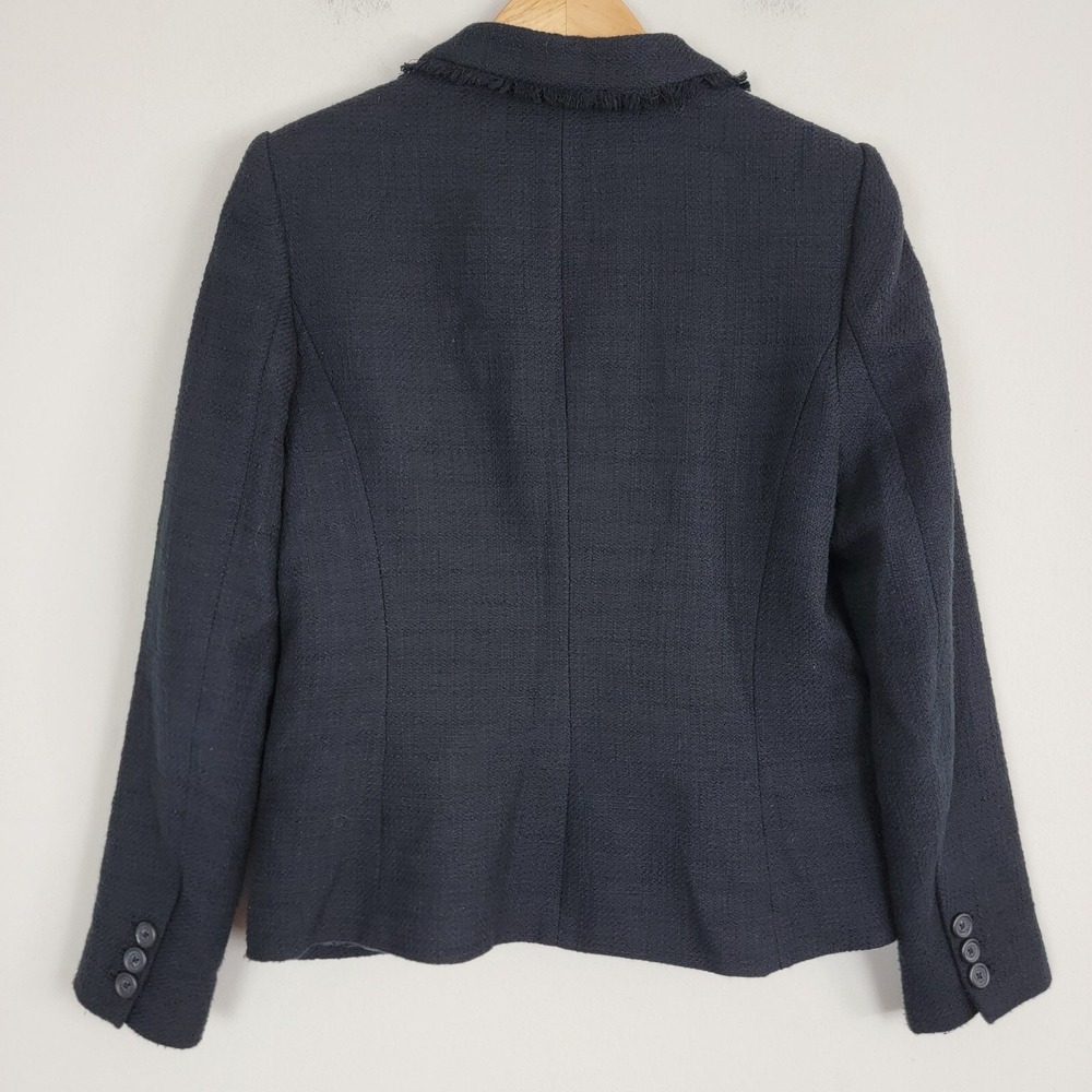 Karl Lagerfeld Blazer Womens 6‎ Black Fringe Tweed Single Breasted Long Sleeve - Picture 2 of 12